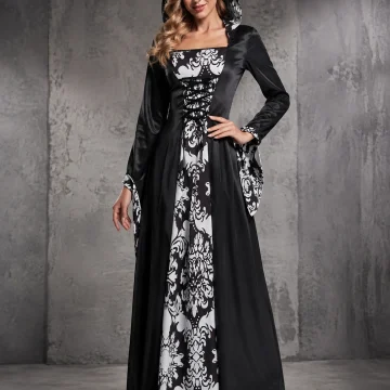 Halloween Women Medieval Witch Cosplay Dress Hooded Long 1 | PricZone