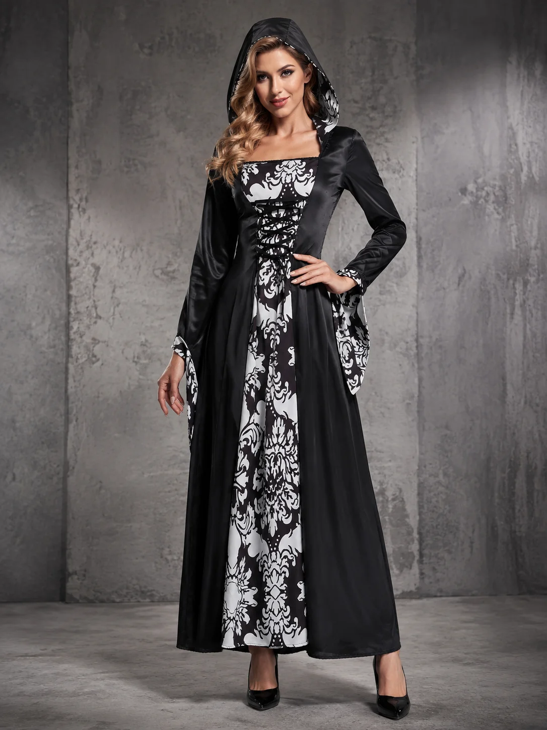 Halloween Women Medieval Witch Cosplay Dress Hooded Long 1 | PricZone Halloween Women Medieval Witch Cosplay Dress Hooded Long 1 | PricZone