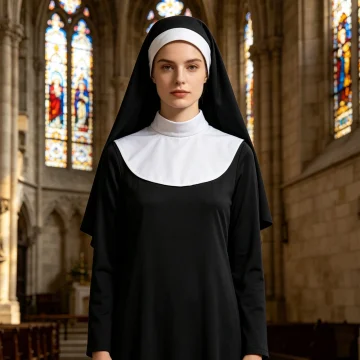Women Nun Costume White Dress with Headscarf Halloween 1 | PricZone