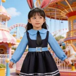 Girls Blue and Navy Color Block Lapel Dress Set with Rabbit 1 | PricZone