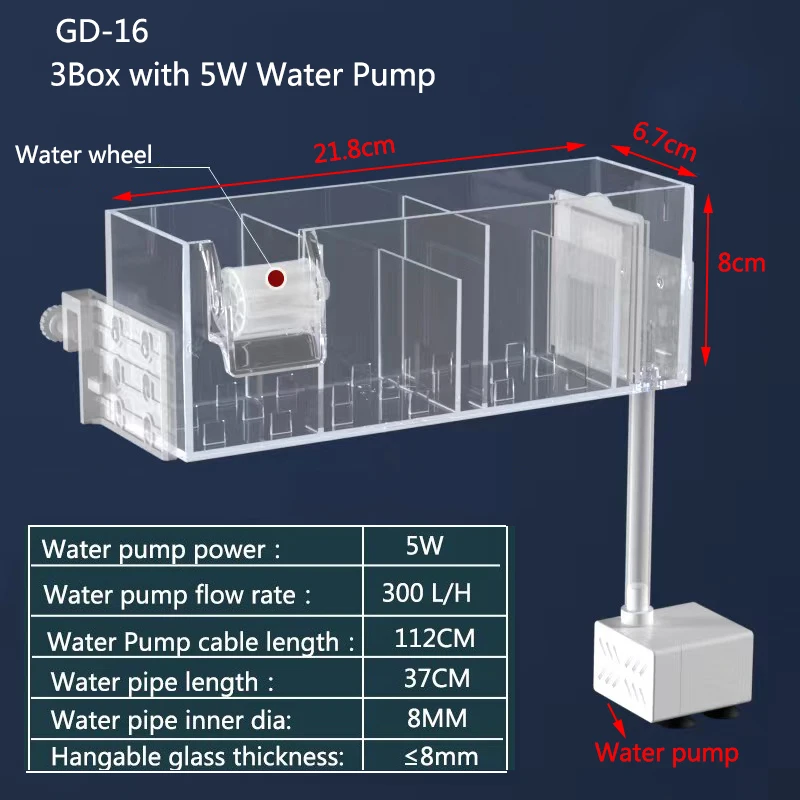 Waterfall Fish Tank Filter Box Wall Mounted Built-In Silent 7