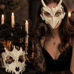 Gothic BoneTextured Horned Beast Skull Mask Set Props 3 | PricZone