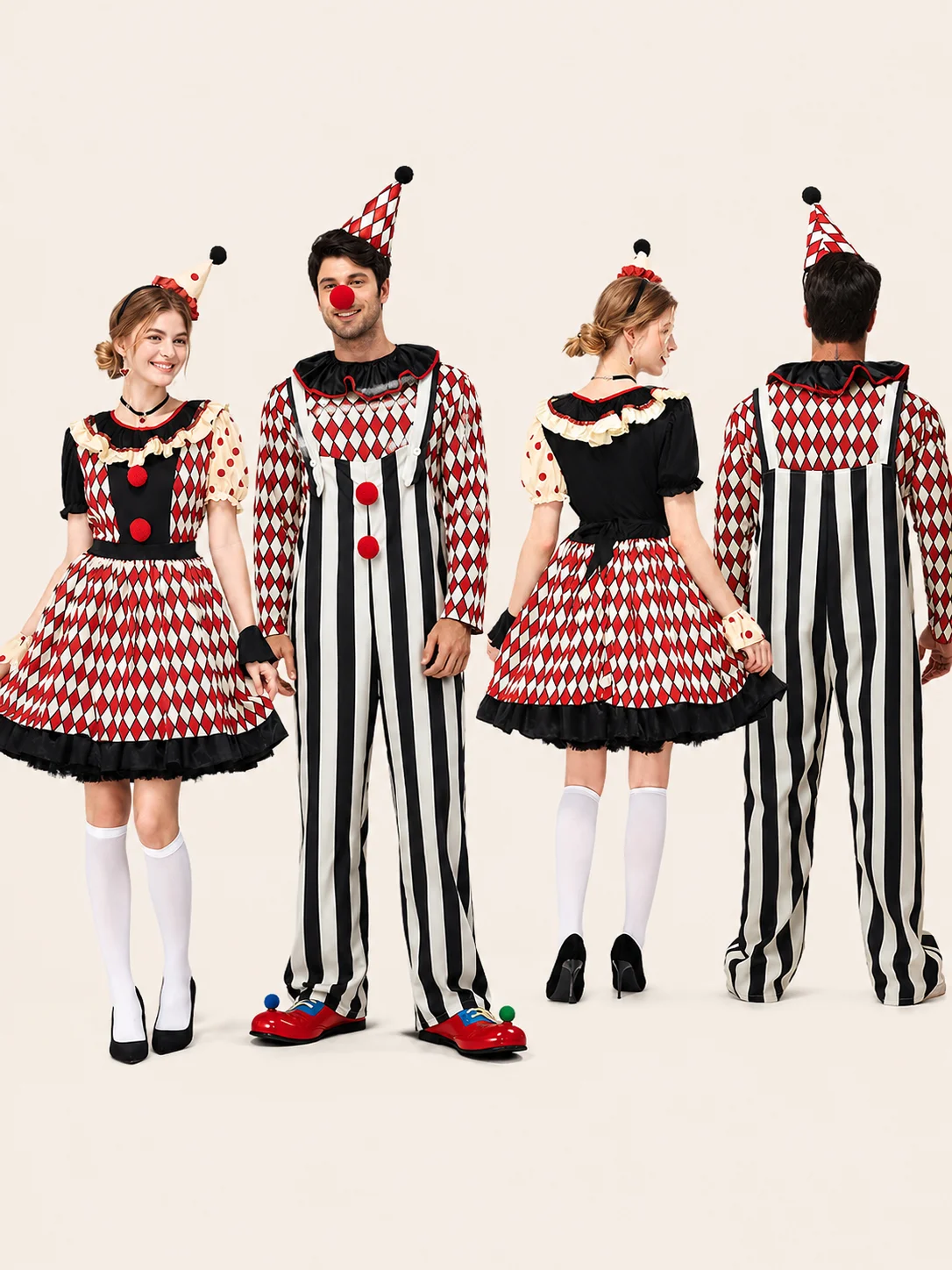 Couples Clown Costume for Men Women Retro Circus Diamond 3 | PricZone Couples Clown Costume for Men Women Retro Circus Diamond 3 | PricZone