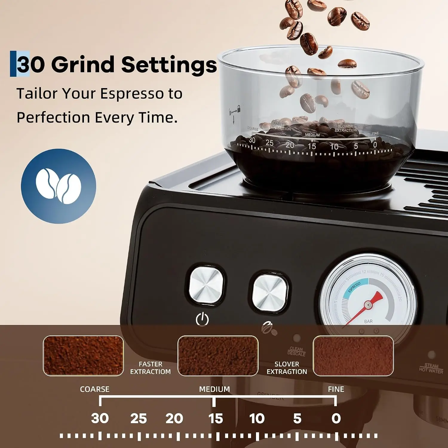 Espresso Machine with Grinder 20 Bar Stainless Steel 12