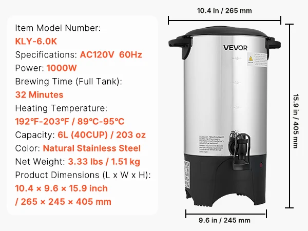 Succebuy Commercial Coffee Urn 40 Cup 6 L Hot Beverage 19