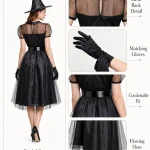 Women Witch Costume Short Sheer Mesh Sleeve Midi Dress 6 | PricZone