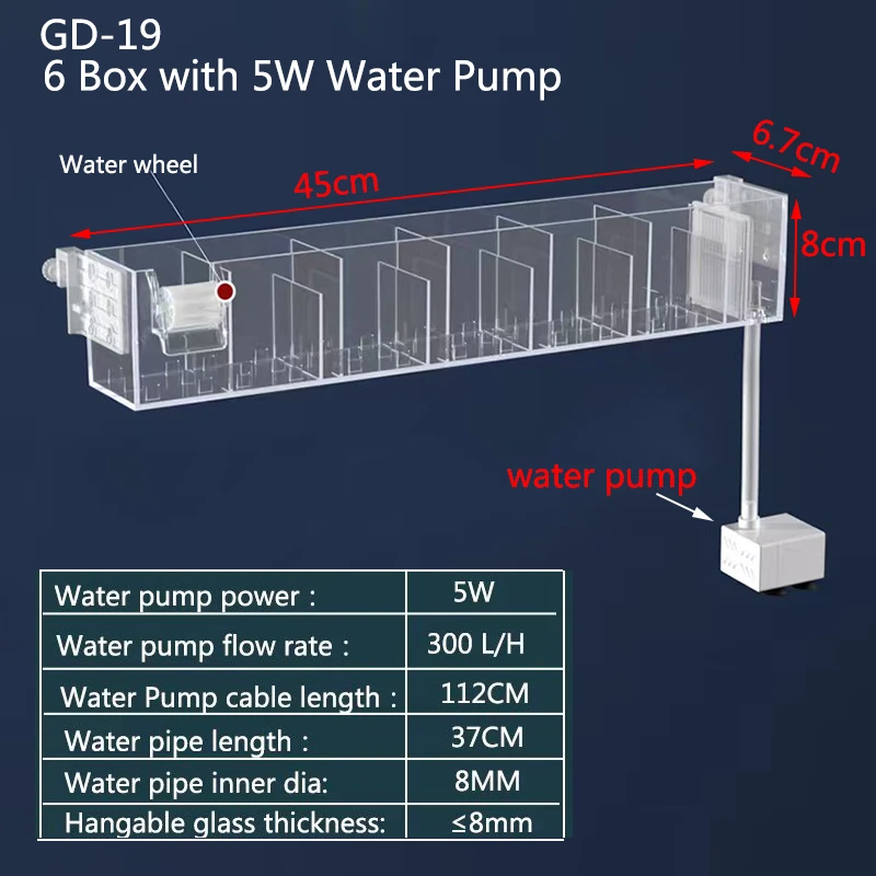 Waterfall Fish Tank Filter Box Wall Mounted Built-In Silent 9