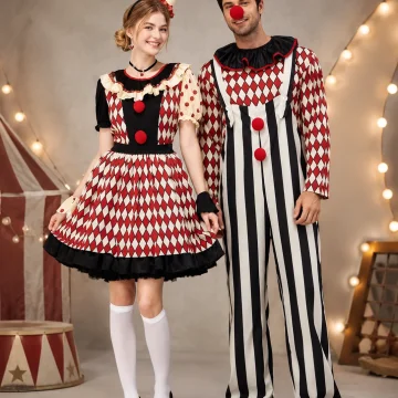Couples Clown Costume for Men Women Retro Circus Diamond 1 | PricZone