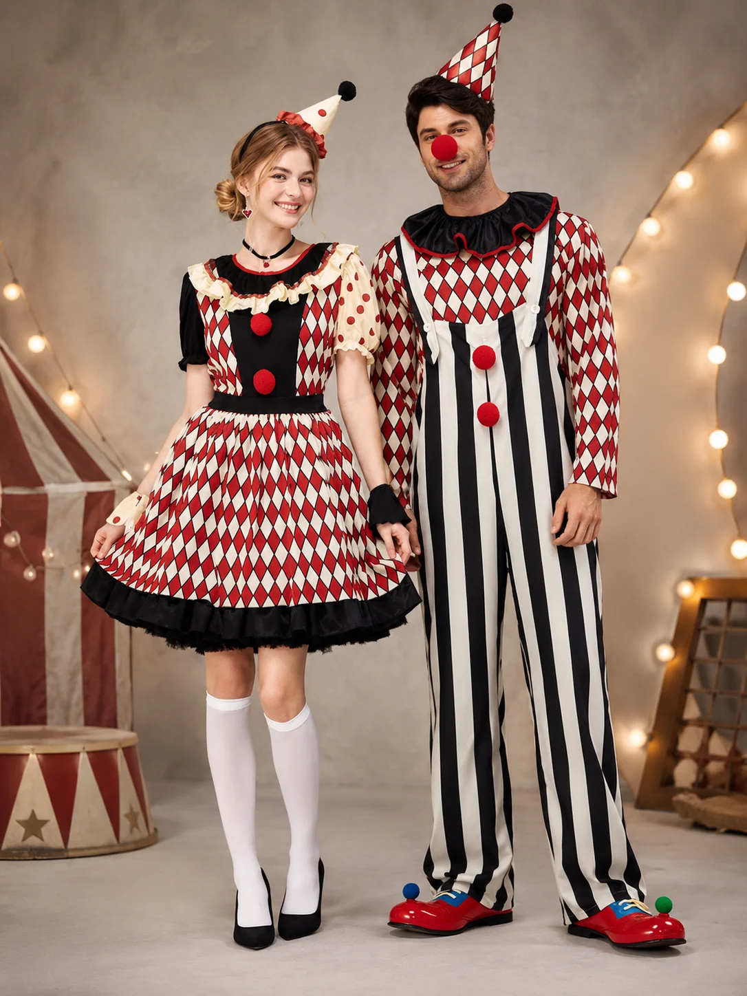 Couples Clown Costume for Men Women Retro Circus Diamond 1 | PricZone Couples Clown Costume for Men Women Retro Circus Diamond 1 | PricZone