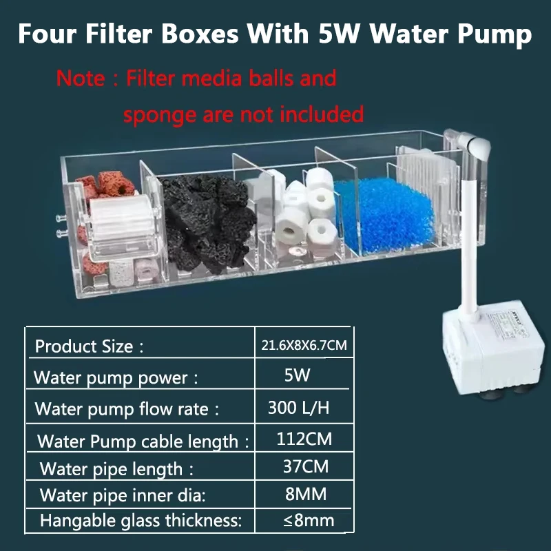 1PC Fish Tank Waterfall Filter Box Wall-Mounted Built-In 12