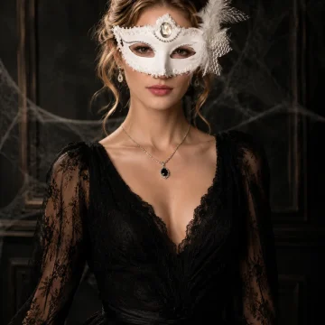 Elegant Feather Lace Rhinestone Venetian Half‑Face Mask Set 2