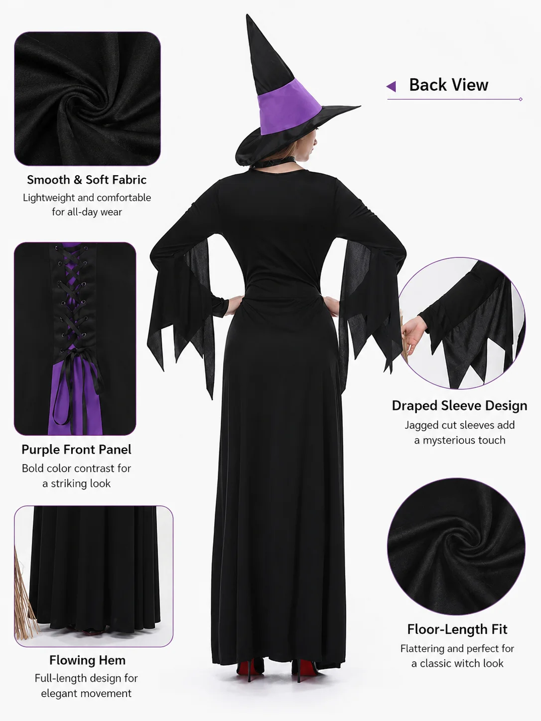 Women Classic Witch Costume Set Long Sleeve FloorLength 7 | PricZone Women Classic Witch Costume Set Long Sleeve FloorLength 7 | PricZone