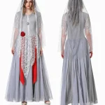 Women Halloween Ghost Bride Cosplay Costume Grey Long Lace 3 | PricZone Women Halloween Ghost Bride Cosplay Costume Grey Long Lace 3 | PricZone