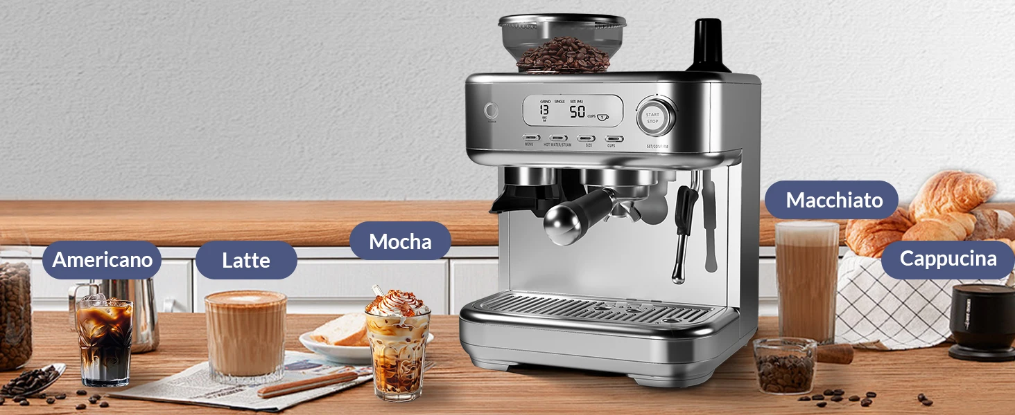 Tacleekii Espresso Machine 15 Bar Stainless Steel Maker 14