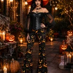 Womens Halloween Witch Cosplay Outfit Off Shoulder Sheer 4 | PricZone