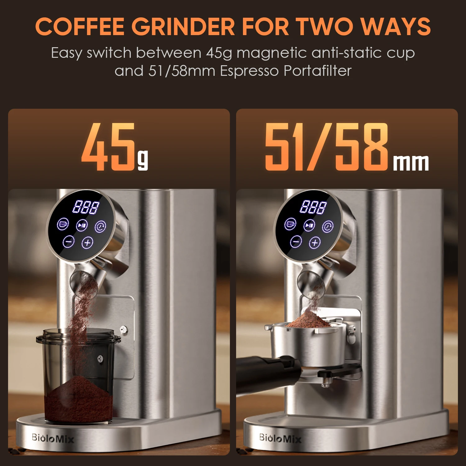 Biolomix Electric Conical Burr Coffee Grinder Adjustable 48 8