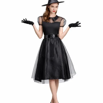 Women Witch Costume Short Sheer Mesh Sleeve Midi Dress 1 | PricZone