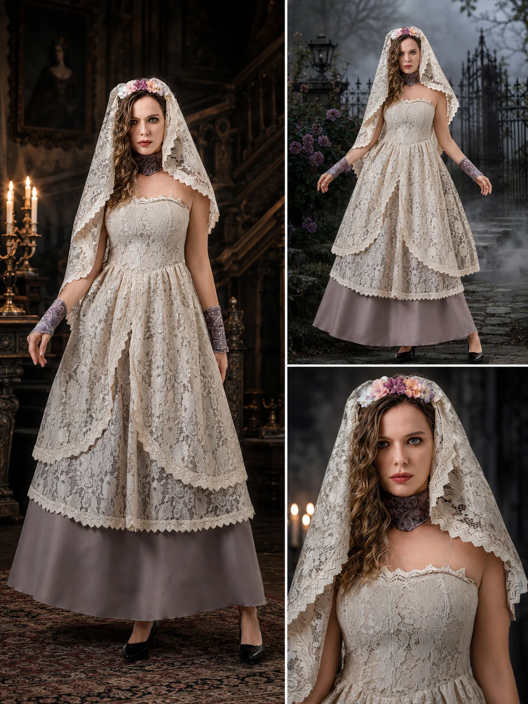 Womens Corpse Bride Cosplay Costume Beige Lace Layered Maxi 8 | PricZone Womens Corpse Bride Cosplay Costume Beige Lace Layered Maxi 8 | PricZone