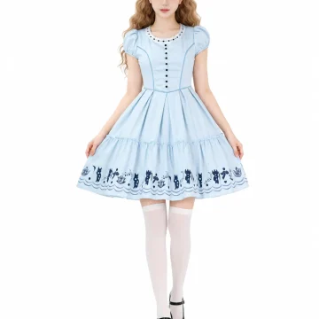 Women Alice Cosplay Lolita Dress Puff Short Sleeve Round 1 | PricZone