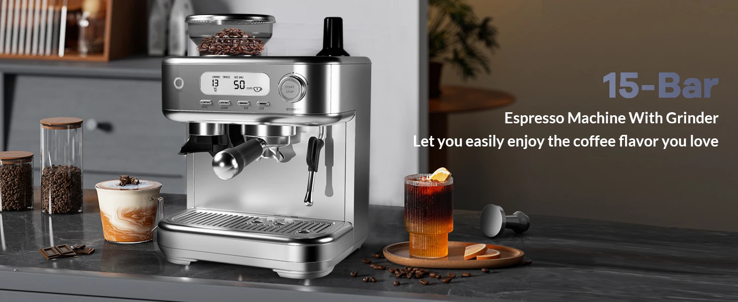 Tacleekii Espresso Machine 15 Bar Stainless Steel Maker 11