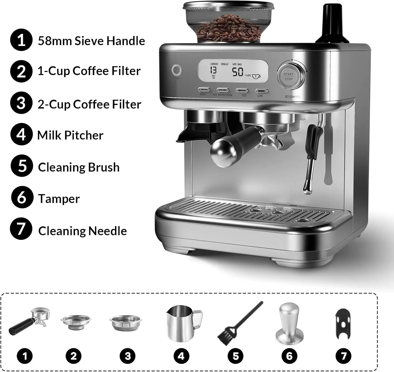 Tacleekii Espresso Machine 15 Bar Stainless Steel Maker 7 | PricZone Tacleekii Espresso Machine 15 Bar Stainless Steel Maker 7 | PricZone