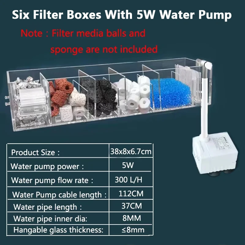 1PC Fish Tank Waterfall Filter Box Wall-Mounted Built-In 7