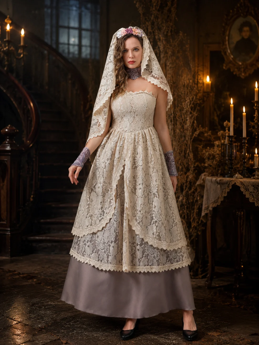 Womens Corpse Bride Cosplay Costume Beige Lace Layered Maxi 4 | PricZone Womens Corpse Bride Cosplay Costume Beige Lace Layered Maxi 4 | PricZone