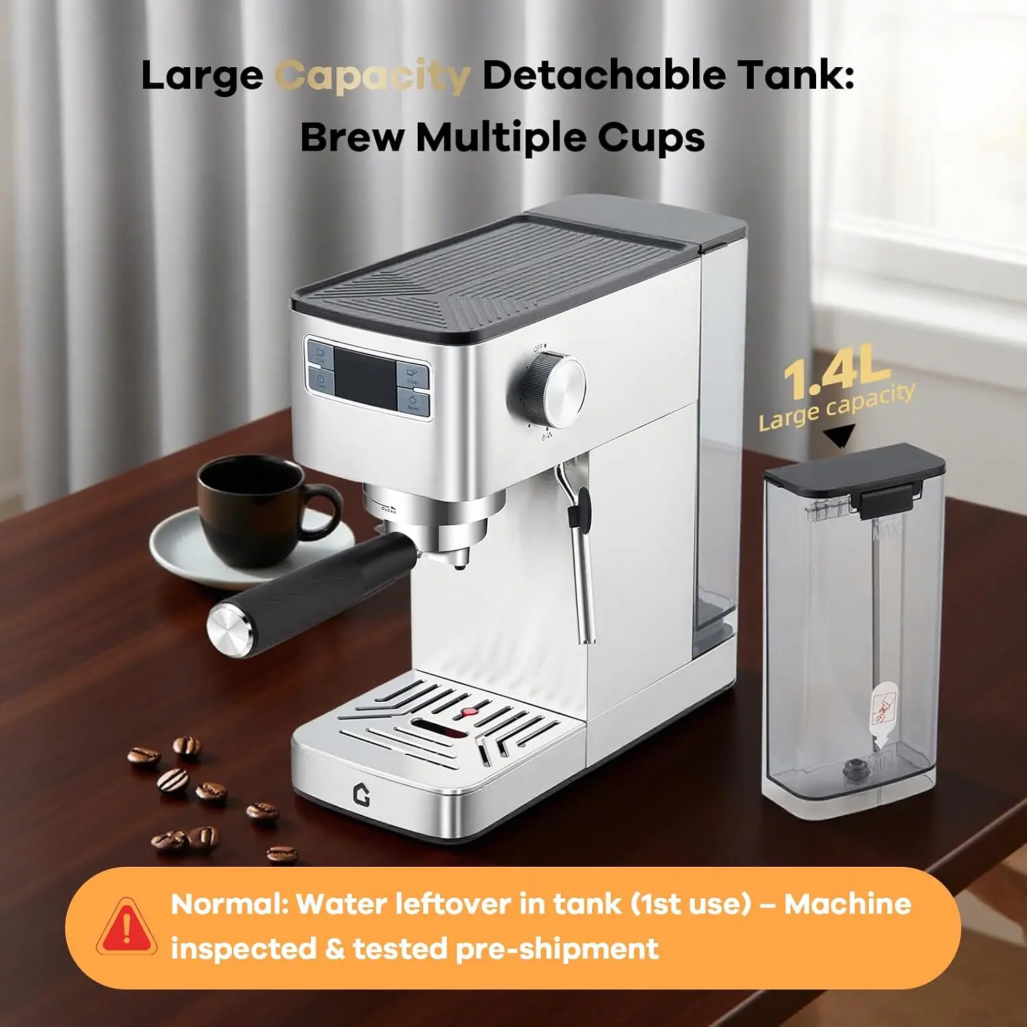 Garvee Compact 20 Bar Espresso Machine–Stainless Steel 21