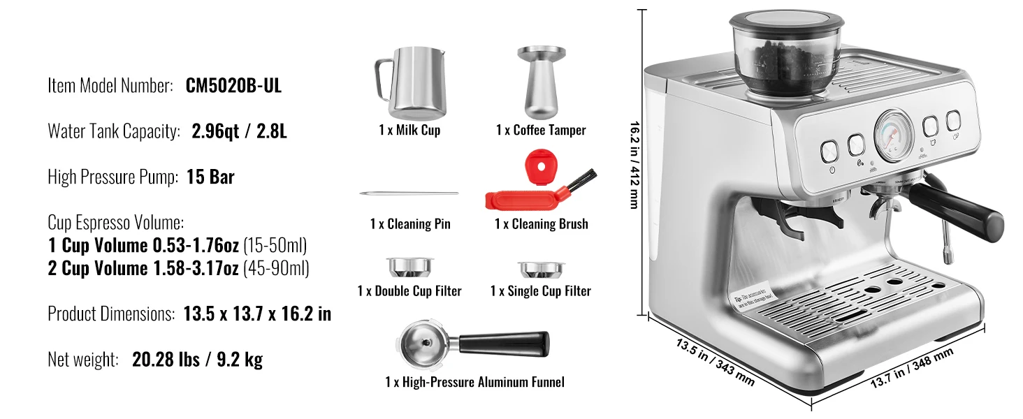 Succebuy Espresso Machine with Grinder 15 Bar 11
