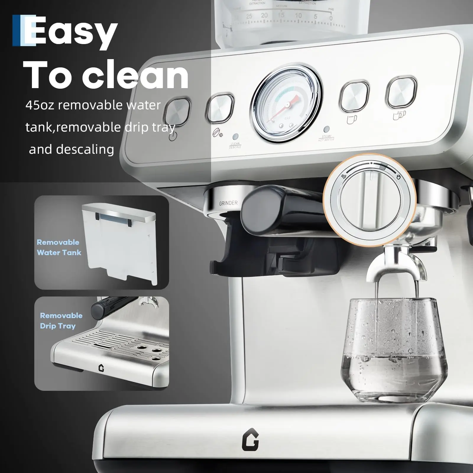Espresso Machine with Grinder 20 Bar Stainless Steel 10