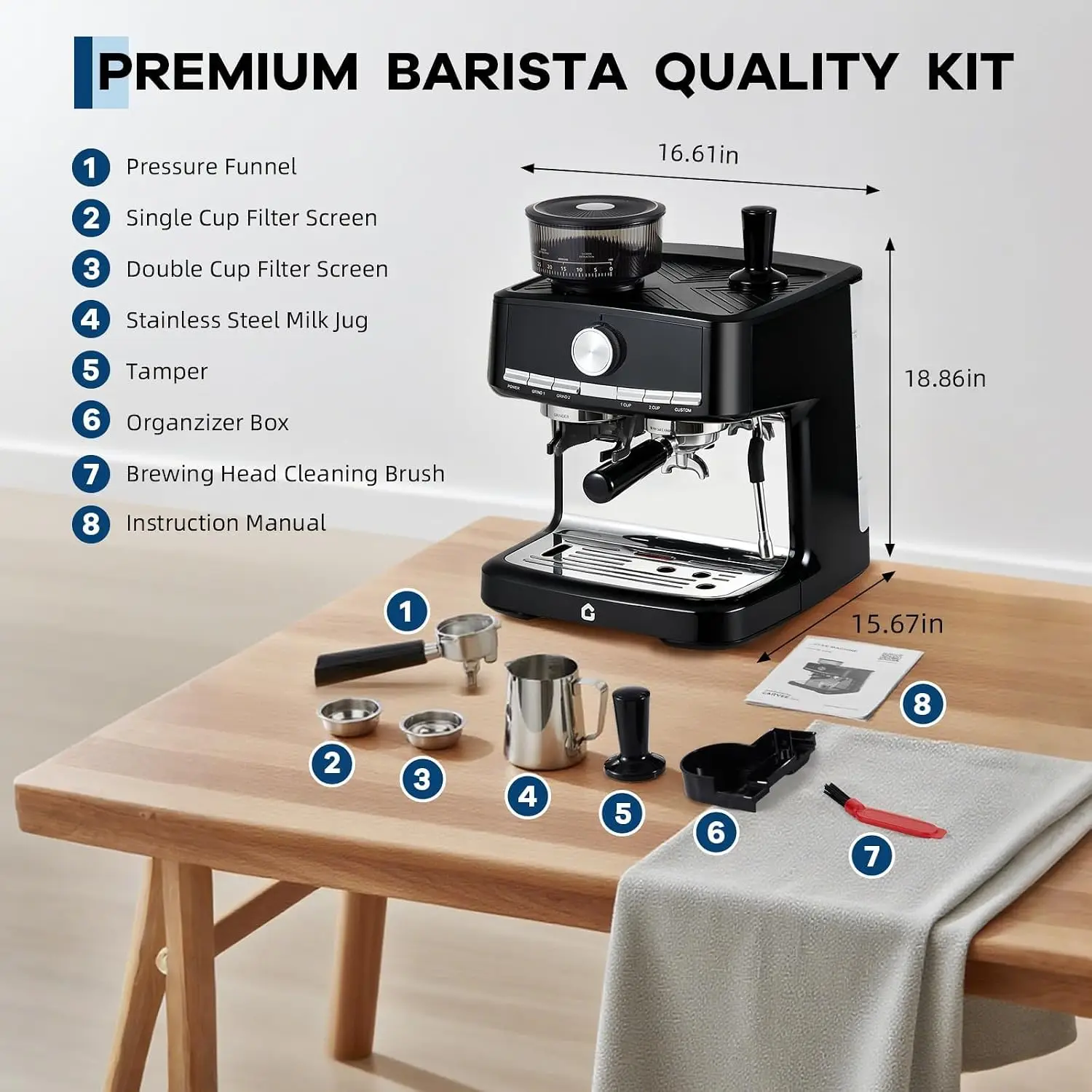 Stainless Steel Espresso Machine with Grinder 20 Bar Metal 4 | PricZone Stainless Steel Espresso Machine with Grinder 20 Bar Metal 4 | PricZone