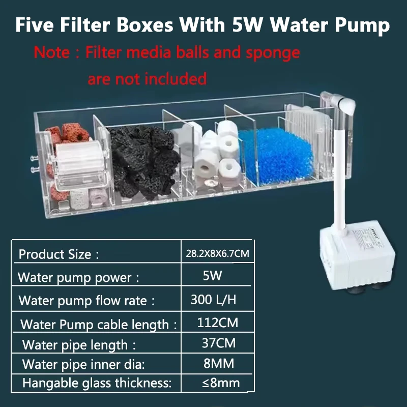 1PC Fish Tank Waterfall Filter Box Wall-Mounted Built-In 8
