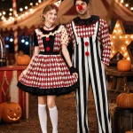 Couples Clown Costume for Men Women Retro Circus Diamond 4 | PricZone Couples Clown Costume for Men Women Retro Circus Diamond 4 | PricZone