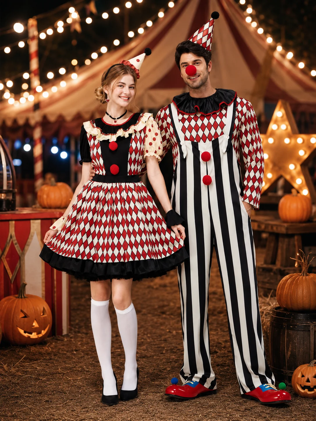 Couples Clown Costume for Men Women Retro Circus Diamond 4 | PricZone Couples Clown Costume for Men Women Retro Circus Diamond 4 | PricZone
