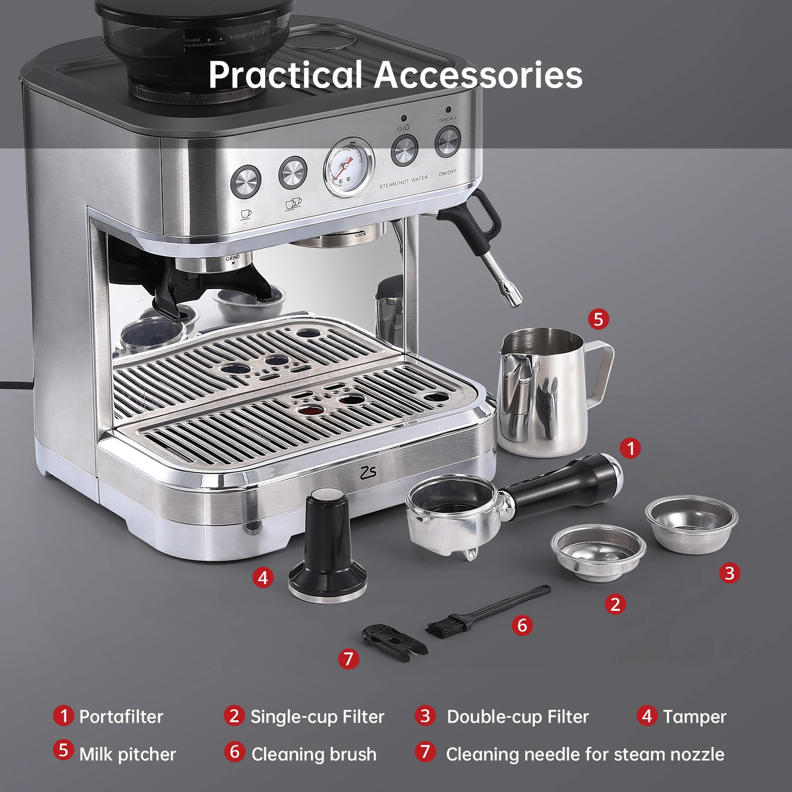 Espresso Machine with Milk Frother and Grinder 15 Bar 10