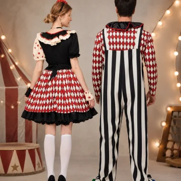 Couples Clown Costume for Men Women Retro Circus Diamond 2