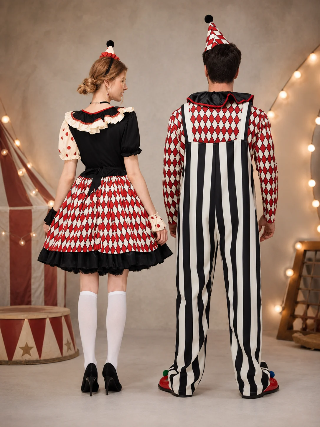Couples Clown Costume for Men Women Retro Circus Diamond 2 | PricZone Couples Clown Costume for Men Women Retro Circus Diamond 2 | PricZone