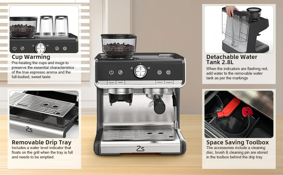 Twister.ck 20 Bar Espresso Machine with Grinder Coffee 18