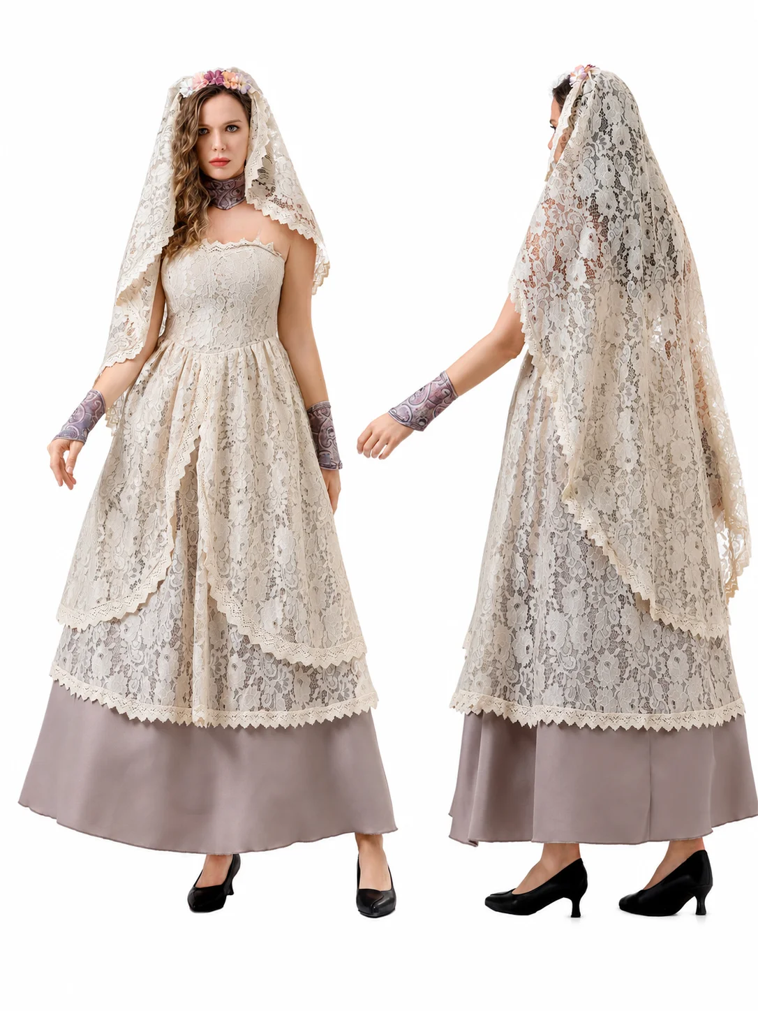 Womens Corpse Bride Cosplay Costume Beige Lace Layered Maxi 3 | PricZone Womens Corpse Bride Cosplay Costume Beige Lace Layered Maxi 3 | PricZone