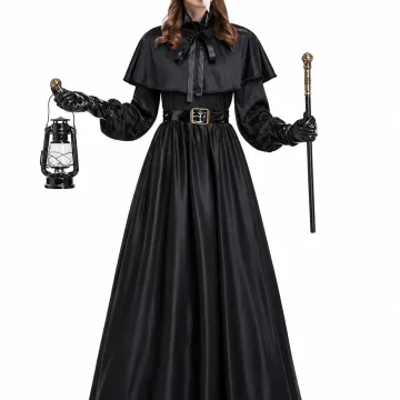 Women Plague Doctor Costume Set Medieval Gothic Long Dress 2