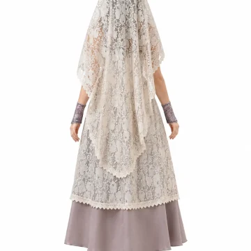 Womens Corpse Bride Cosplay Costume Beige Lace Layered Maxi 2
