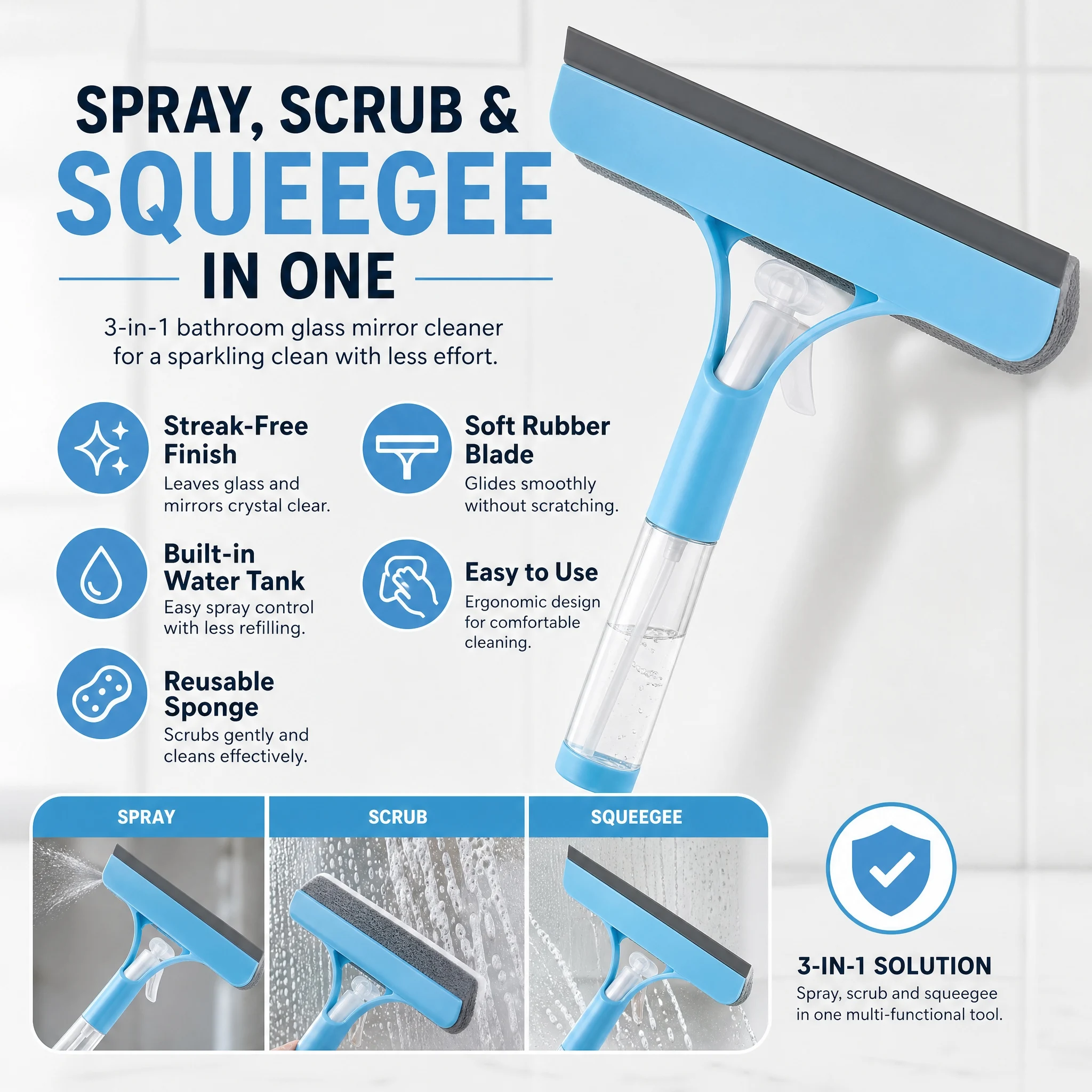 1-Pack 3-In-1 Blue Window Cleaner Holiday Streak-Free Glass 9