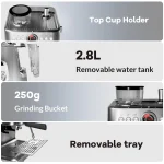 20 Bar Espresso Machine with Grinder Milk Frother Coffee 5 | PricZone