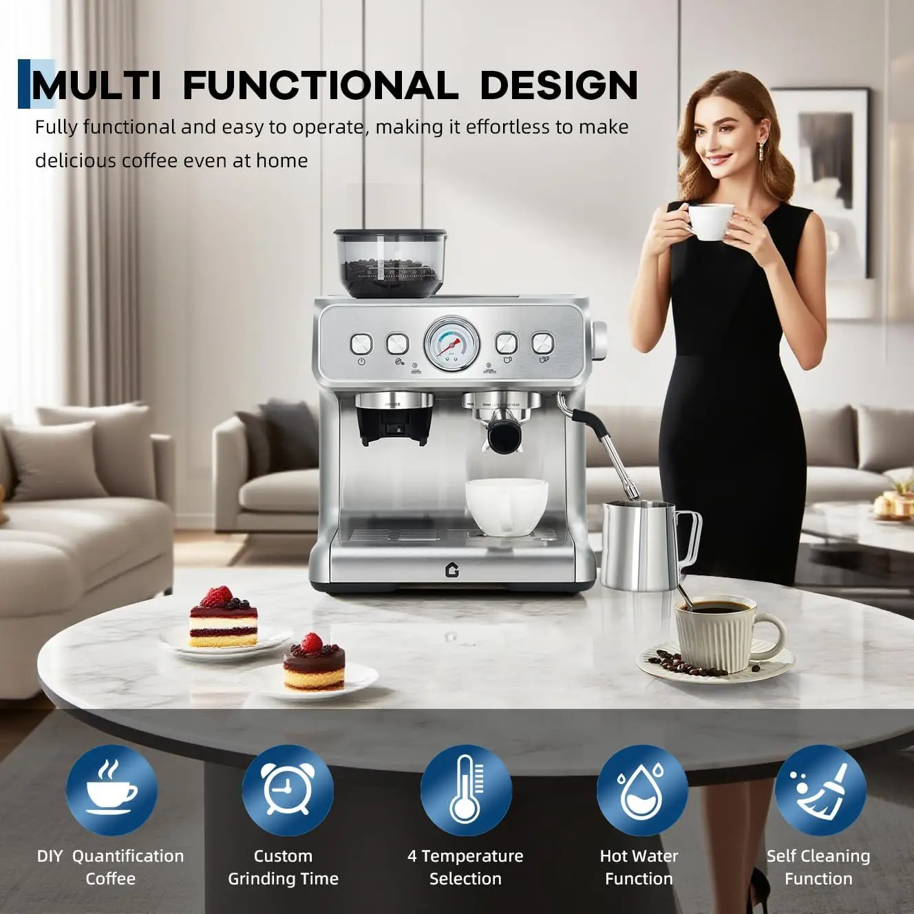 Espresso Machine with Grinder 20 Bar Stainless Steel 9