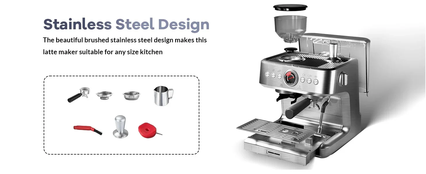 20 Bar Espresso Machine with Grinder Milk Frother Coffee 14
